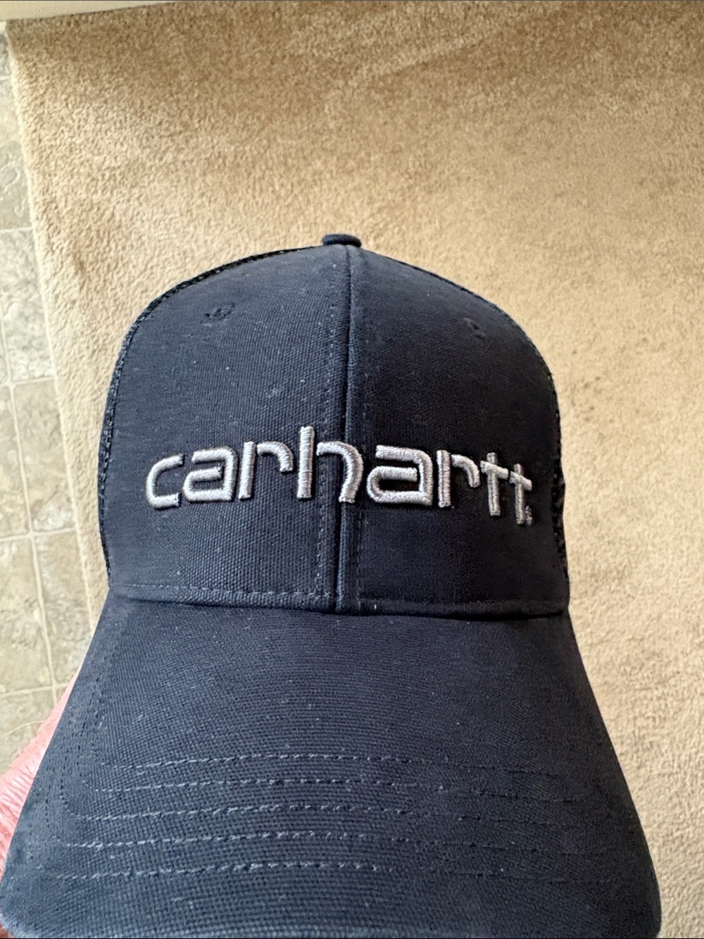 New Carhartt Black Trucker Cap with Raised White Logo